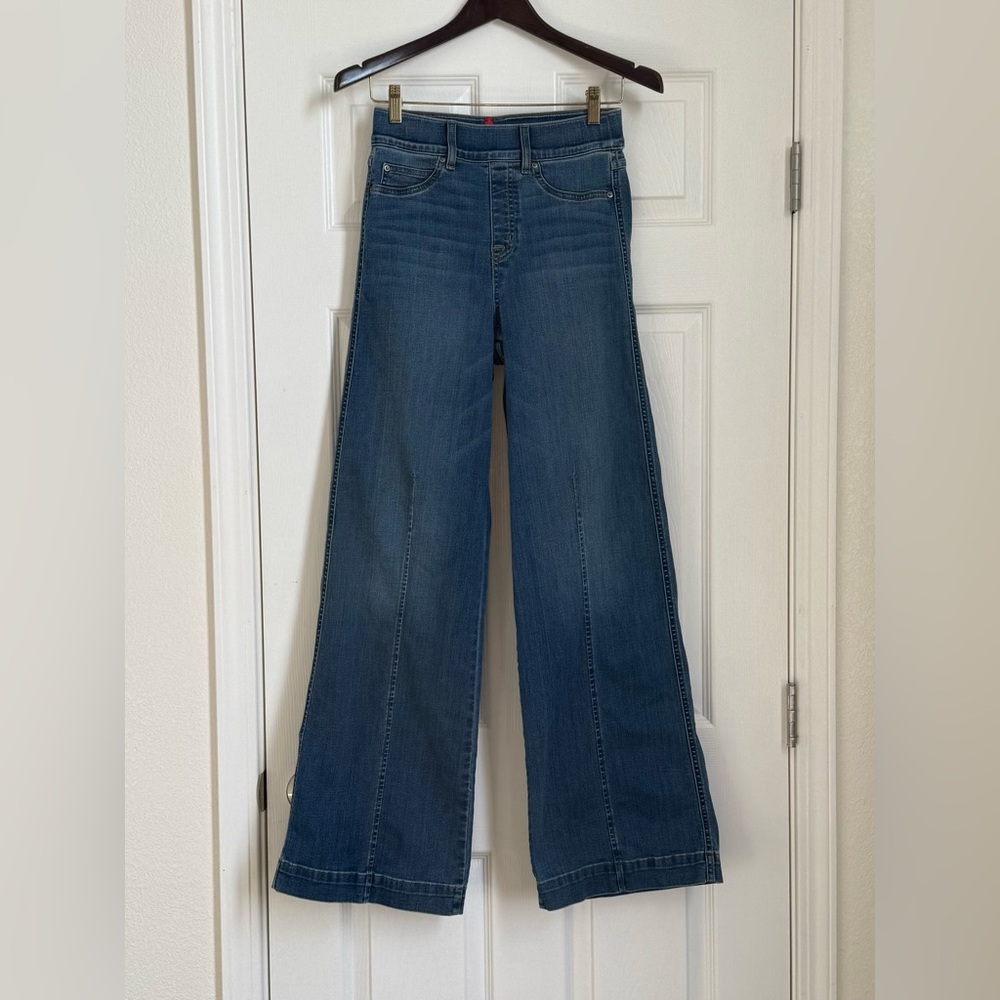 Spanx Seamed Front High Rise Wide Leg Jeans Small Vintage Indigo - Picture 2 of 10